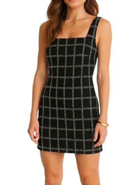 Jason Wu Fitted Mini Dress Black Tweed Sleeveless Square Neck Metallic Classic
